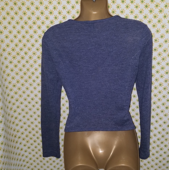 TypaGal Heather Blue Long Sleeve Henley Top Decorative Buttons Down Front - Picture 2 of 3